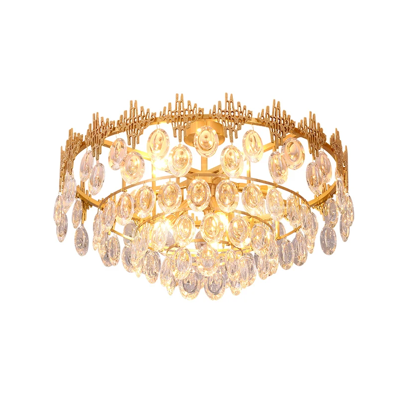 

All copper light luxury crystal ceiling light retro luxury post-modern villa living room light bedroom vestibule porch crystal l