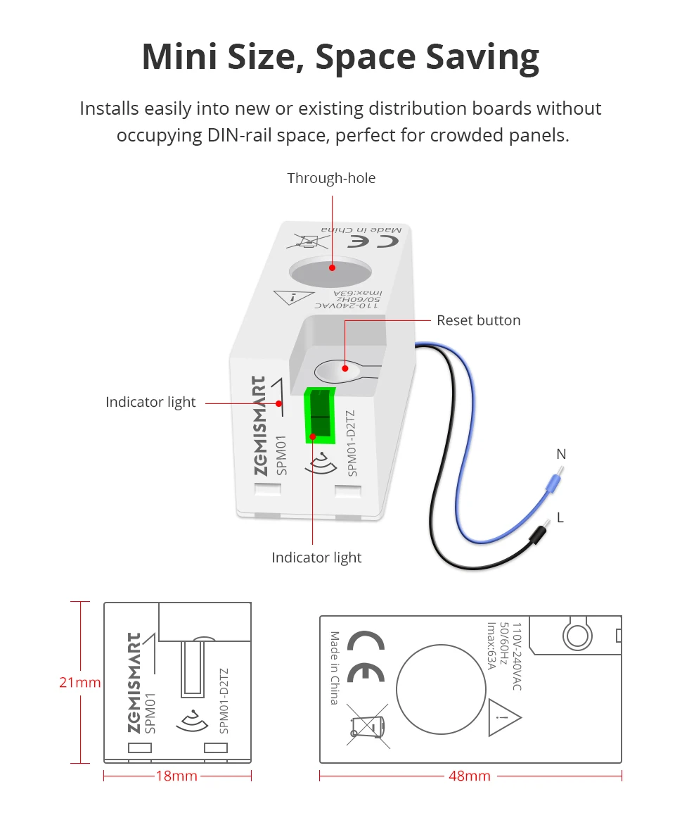 Zemismart Zigbee 3.0 Smart Power Monitor 63A Energiemessgerät Echtzeit-Detektor Kompatibel mit Homey Unterstützt Zigbee2MQTT ZHA – Detail 12