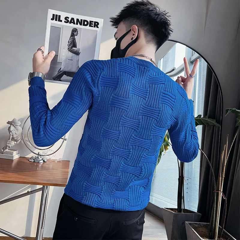 Autumn and Winter New Round Neck Knitted Sweater Men's Long Sleeve Knitted Pullover Personalized Versatile Trendy Underlay M-3XL