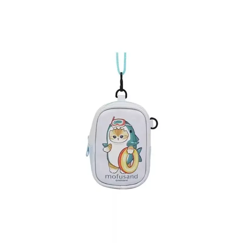 Japanese Style Fushandi Cat Coin Purse Small Pendant Bag Shark Cat Fries Cartoon Cute Faux Leather with Lanyard Storage Pouch