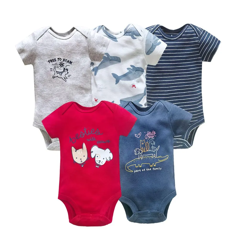 2026 Baby Boy Clothes 5 Pcs/lot Cartoon Soft Cotton Short Sleeve Bodysuit 0-24 Months Newborn Summer Clothing Toddler