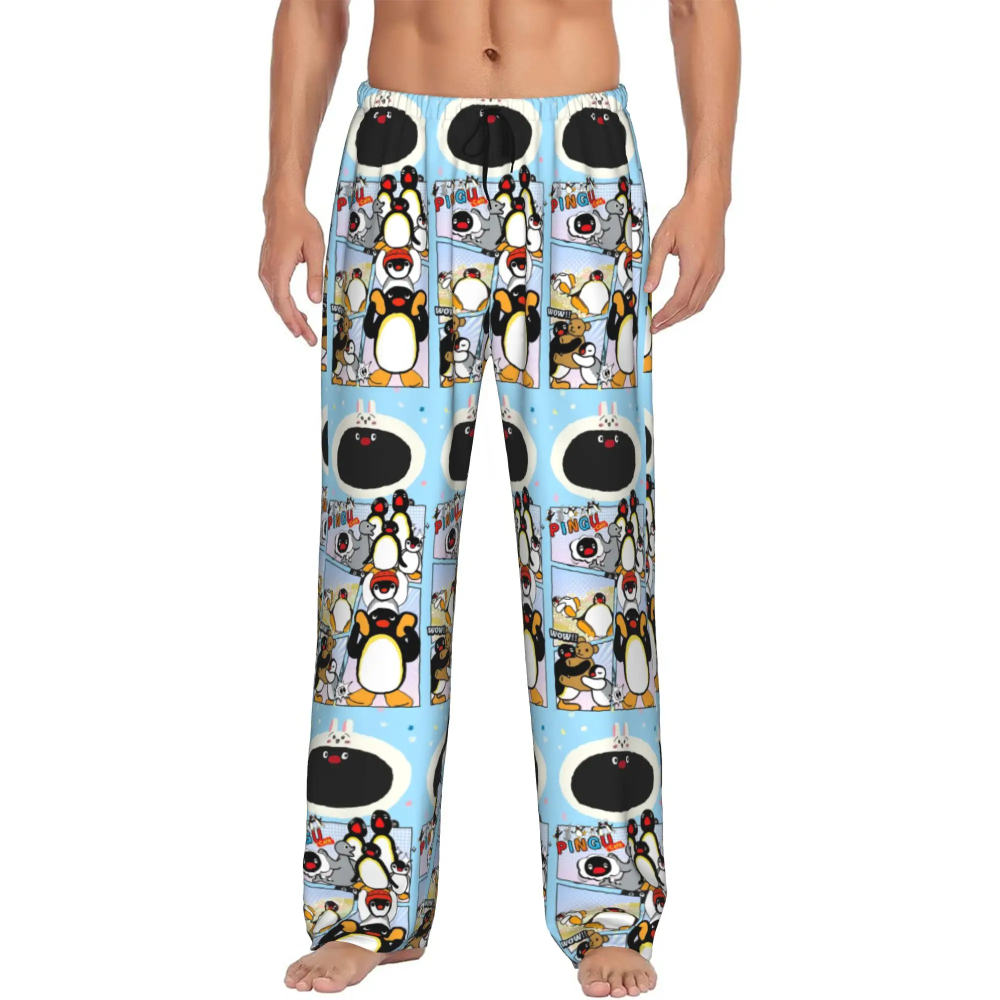 

Custom Noot Noot Pingu Pajama Pants Sleepwear Men's Elastic Waistband Penguin Merch Sleep Lounge Bottoms with Pockets