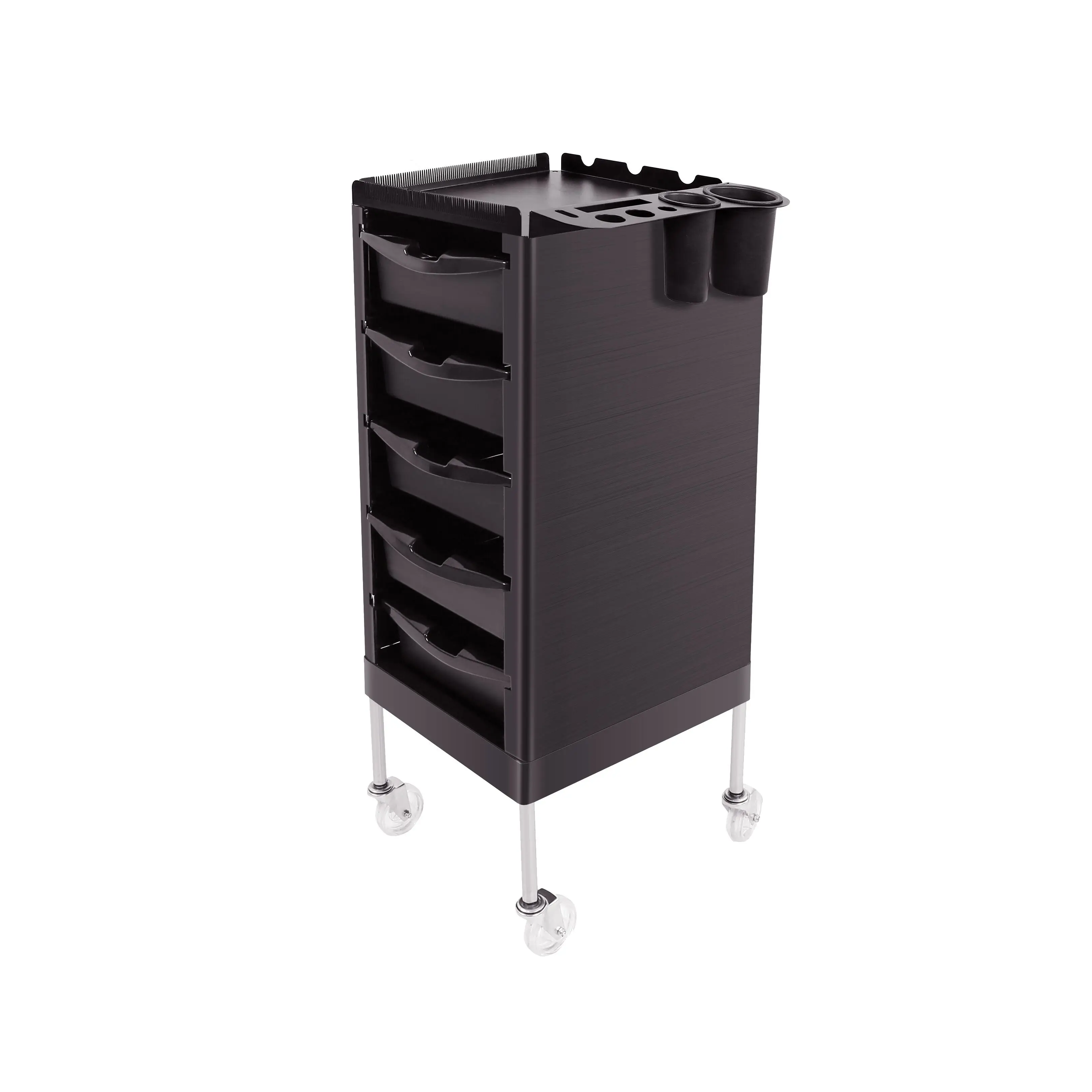 Hairdressing Smart Organizing Tray Movable Folding Black Stainless Steel Beauty Salon Hair Extension Tray Trolley