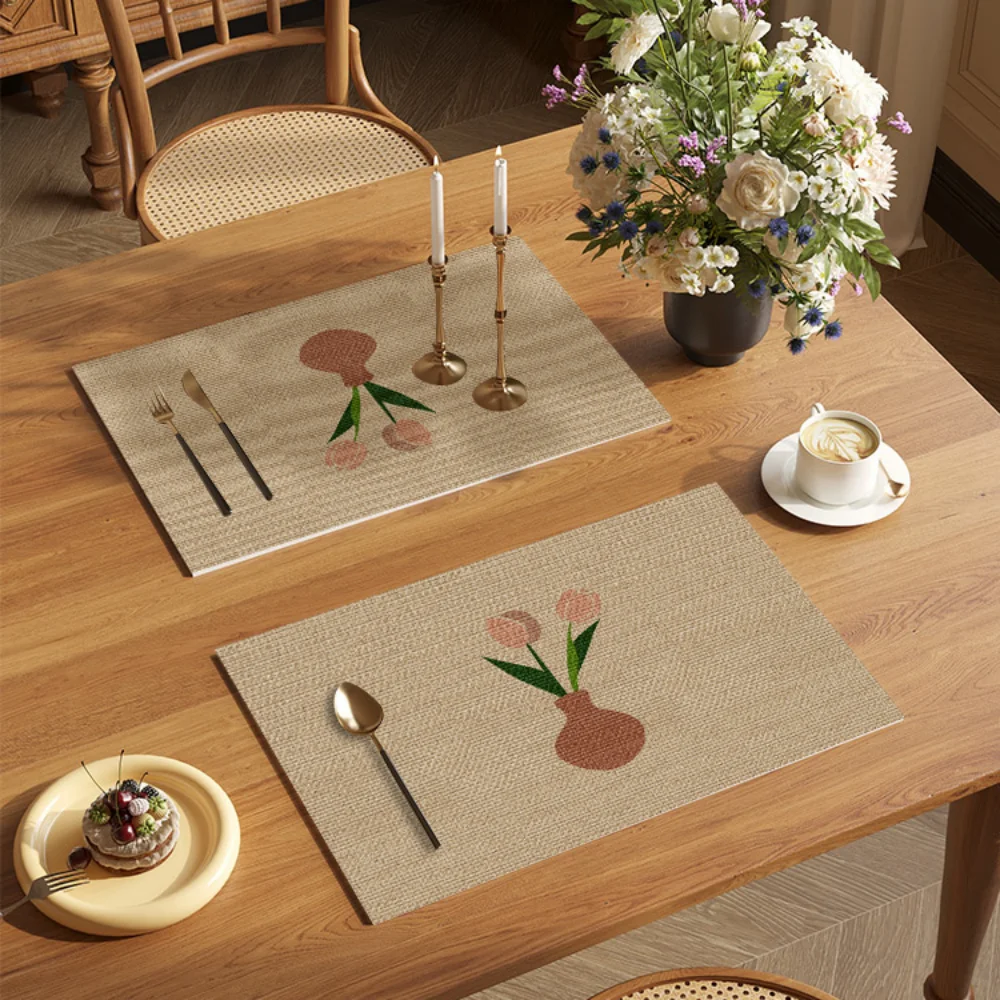 New Easter placemat cotton linen rabbit printed table mat small table flag festival home living room dining table decoration ins