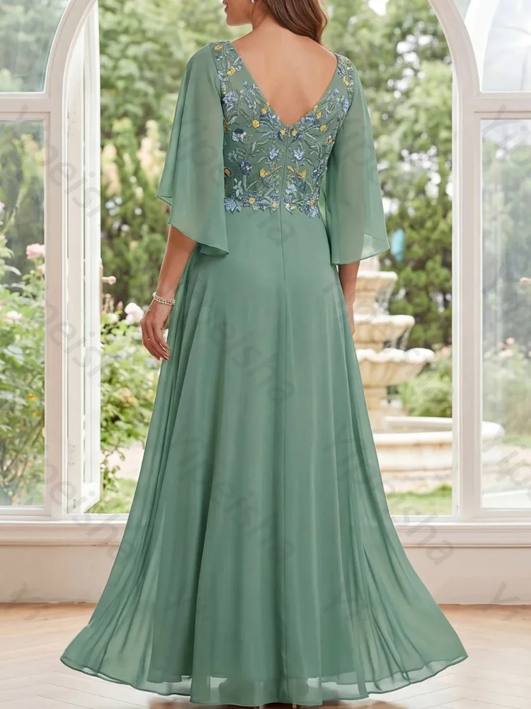 Customized A-Line Chiffon V-Neck Mother of The Bride Dresses Sexy Backless Evening Dress Exquisite High Quality Prom Party Gowns