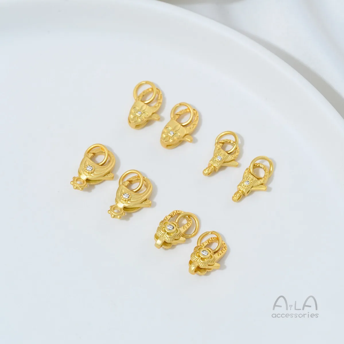 Brass 24K Real Gold Plated Flower Micro Zircon Lobster Spring Clasp DIY Bracelet Necklace Jewelry End Findings