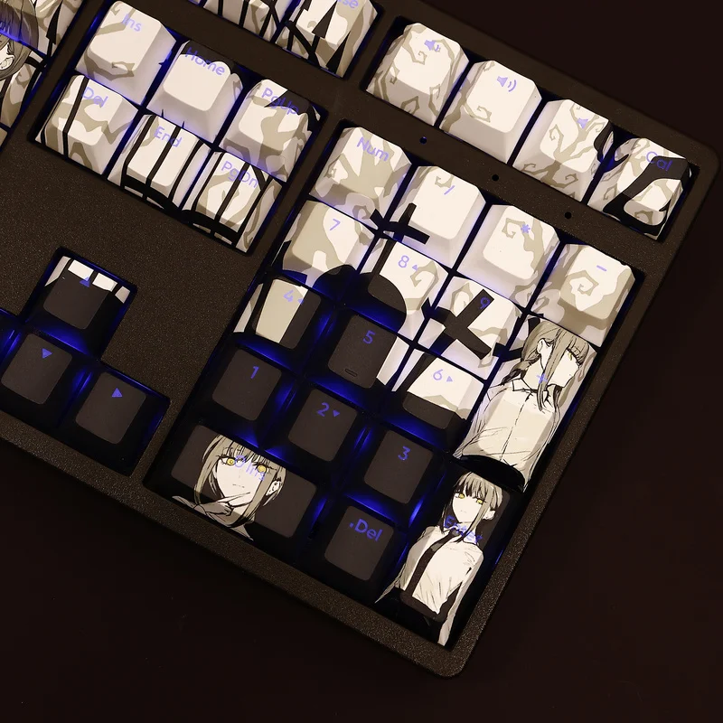 Motosserra homem makima tema keycap cinco lados sublimação de calor 108 teclas pbt material cereja alta seda ergonômica toque suave fresco