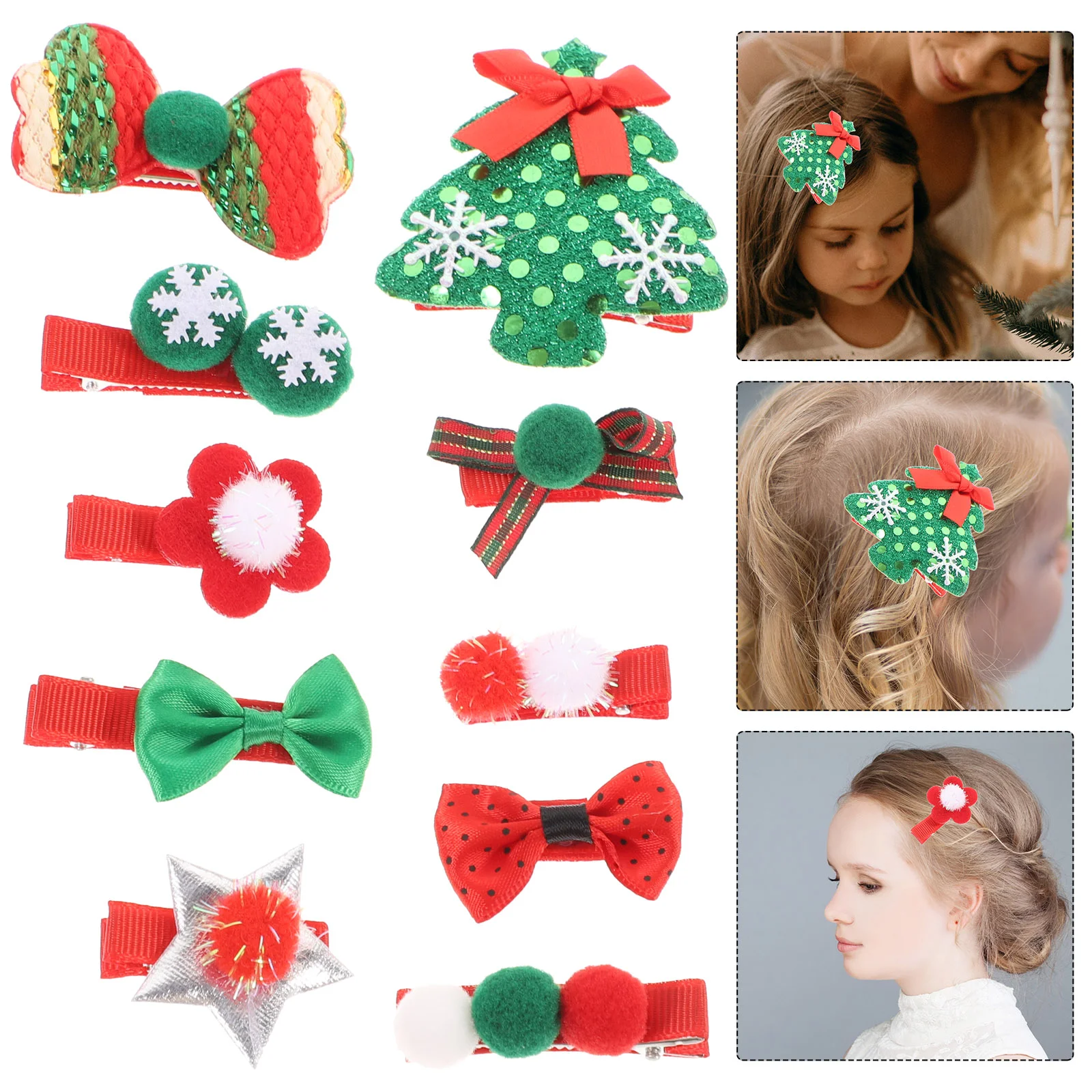 

10 Pcs Bows for Hair Christmas Children's Clips Xmas Accessories Girl Party Barrettes Baby