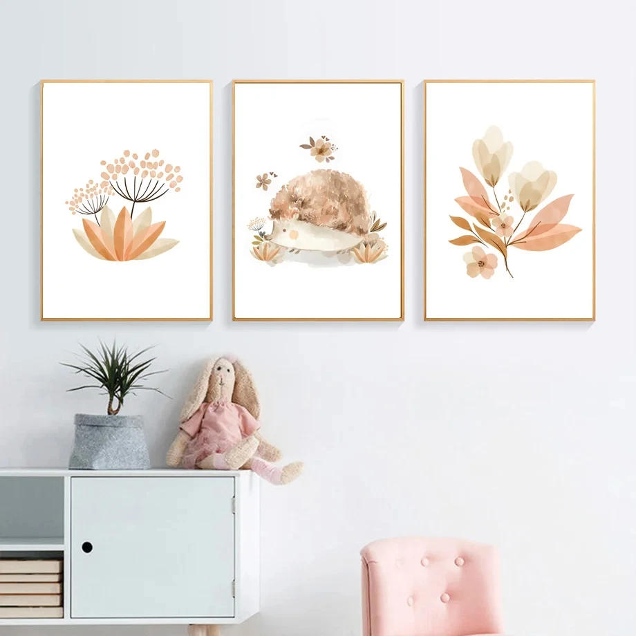 Boho Bear Fox Squirrel Rabbit Hedgehog Rainbow Flower Wall Art Canvas Painting Posters And Prints Wall Pictures Kids Room Decor