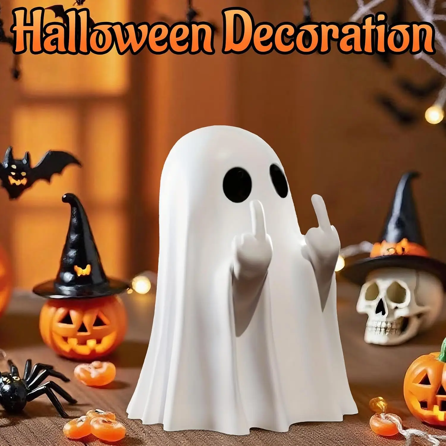 1-10Pcs Cute Middle Finger Ghost Statue Funny Ghost Statue Small Scary Ghost Figurines Halloween Home Decor New Year's Gifts