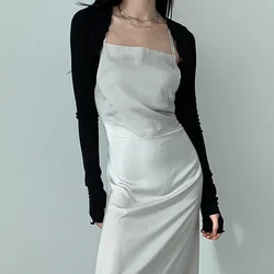 Chaqueta de manga larga con abertura frontal para mujer, cárdigan corto, Color sólido, ajustado, protector solar