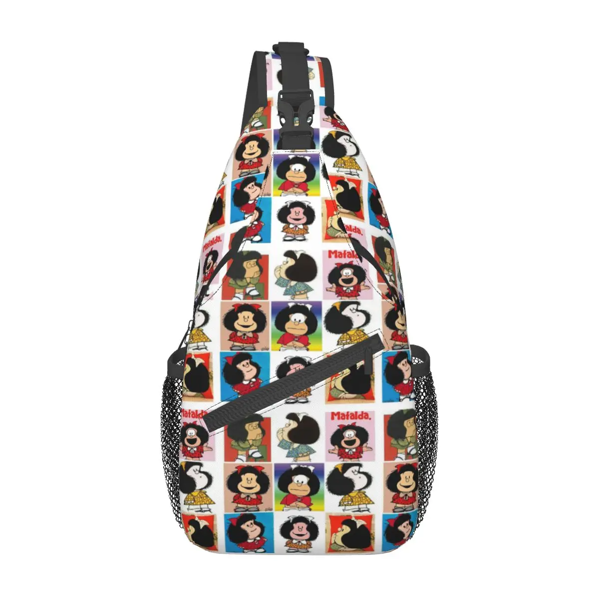 Kawaii Cartoon Anime Xadrez Mafalda Sling Bag Peito Crossbody Ombro Mochila Ao Ar Livre Caminhadas Daypacks Homens Mulheres Pack