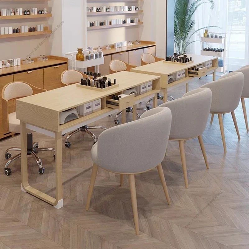 Mesas para manicura de madera nórdica, arte del hierro, estilo crema, almacenamiento de manicura, mesas para manicura, escritorios de recepción japoneses, muebles de salón Nagel FYMT