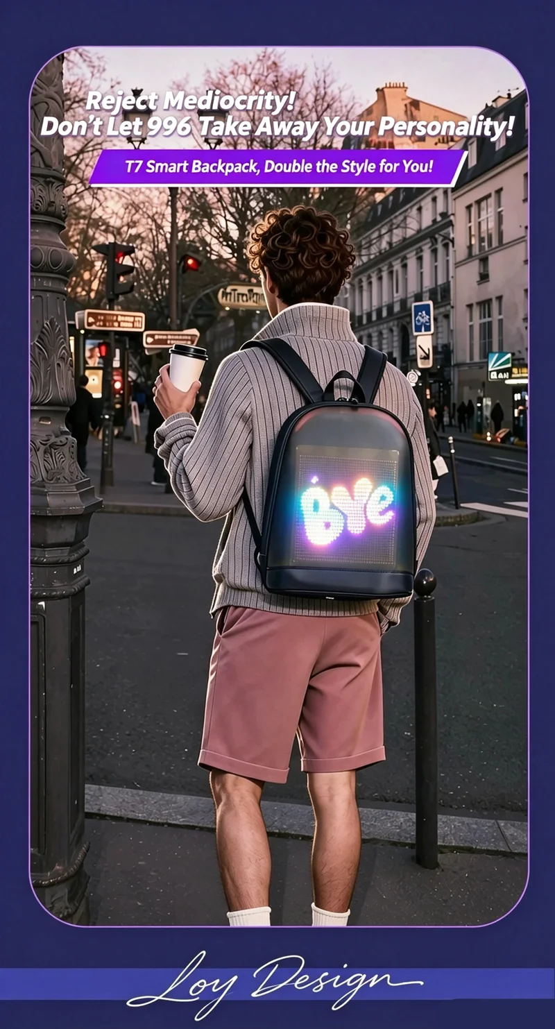 T7 Compact Schoolbag Bluetooth Backpack LED Promotional Commuting Duffle Bag Dynamic Creative Waterproof cycling Backpacks