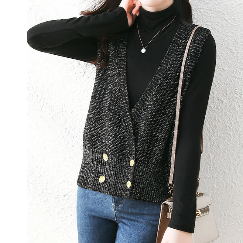 

Sweater Vests Women Spring Temperament Stylish Solid Korean Version Elegant Knitted Basic Slim V-neck New Stretchy Ins Knitwear