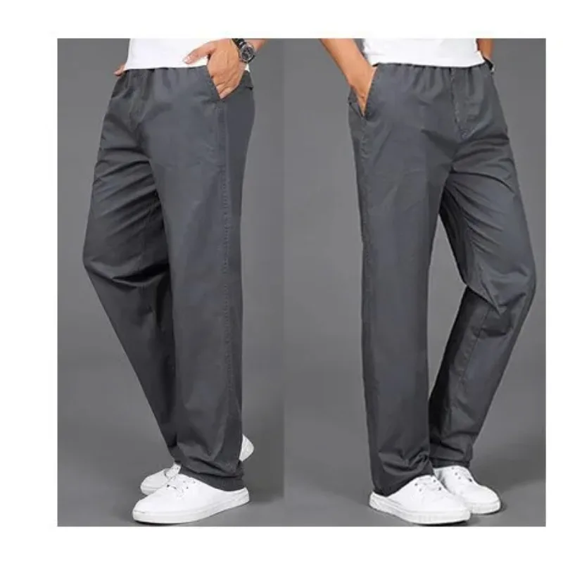 Men Cargo Pant Long Pants High Elastic Waist Simple Splice Straight Trousers Casual Loose Regular Solid Autumn Winter 2025 New