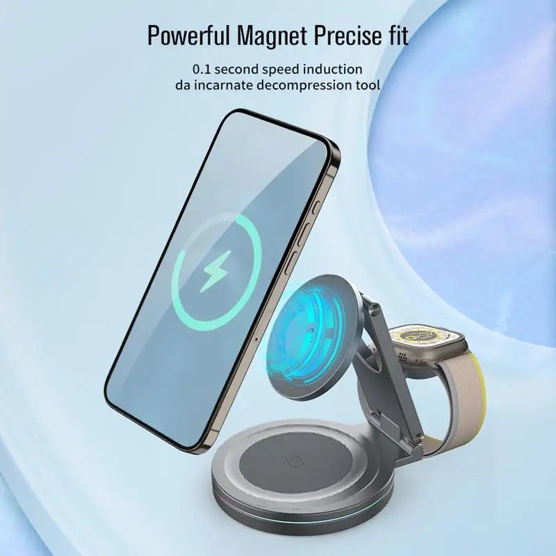 Phone Charger Stand Adjustable Magnetic Charging Dock Station Bedside Multifunctional Phone Stand With 360 Zinc Alloy Rotation