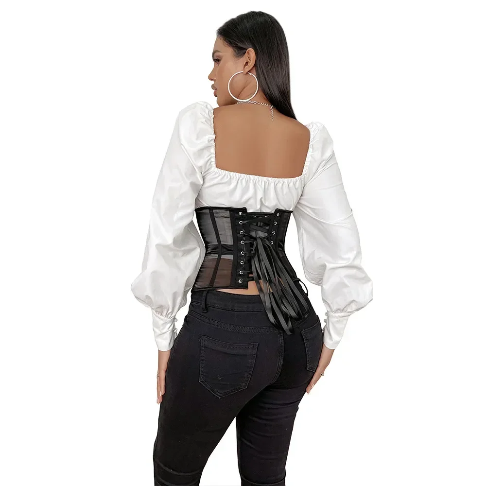 Women Sexy Mesh Underbust Corset Gothic Slim Streetwear See Through Waist Cincher Bustier Top