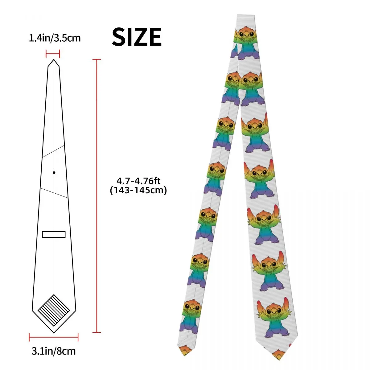 レインボーステッチネクタイ男性シルクポリエステル 8 センチメートル狭いリロとスティッチネクタイメンズスーツアクセサリーネクタイコスプレ小道具