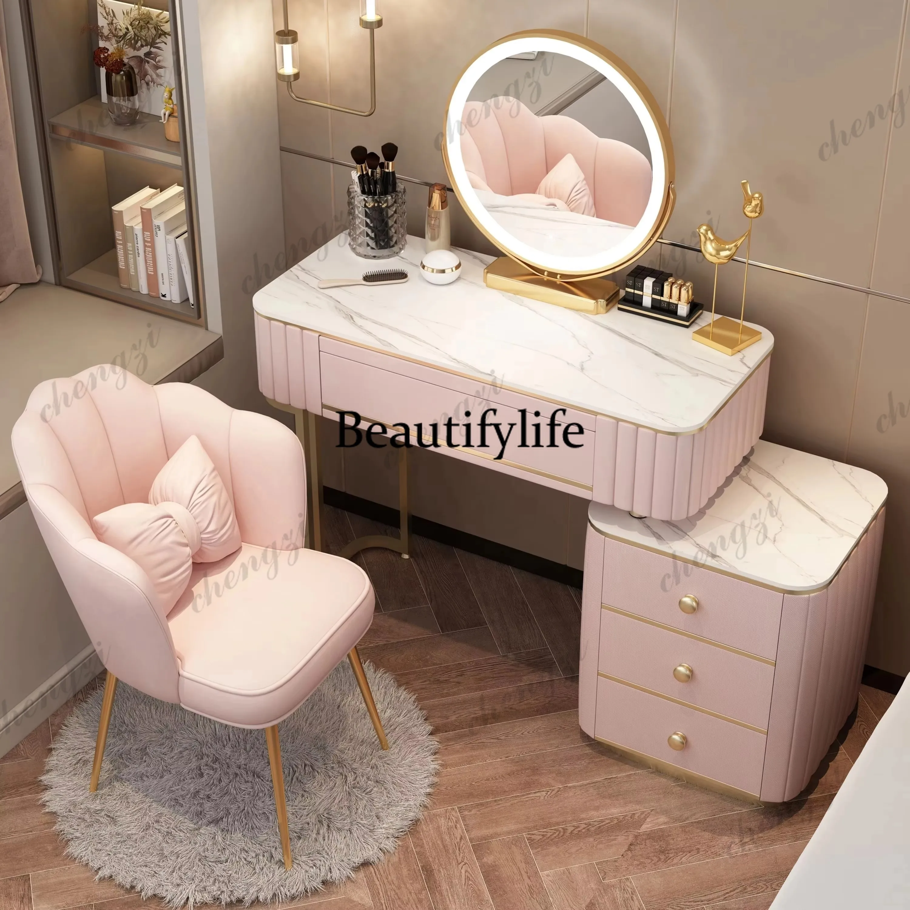 

Nordic Storage Vanity Table Aesthetic Square Modern Drawers Makeup Vanity Space Saving Beauty Coiffeuse Chambre Furniture