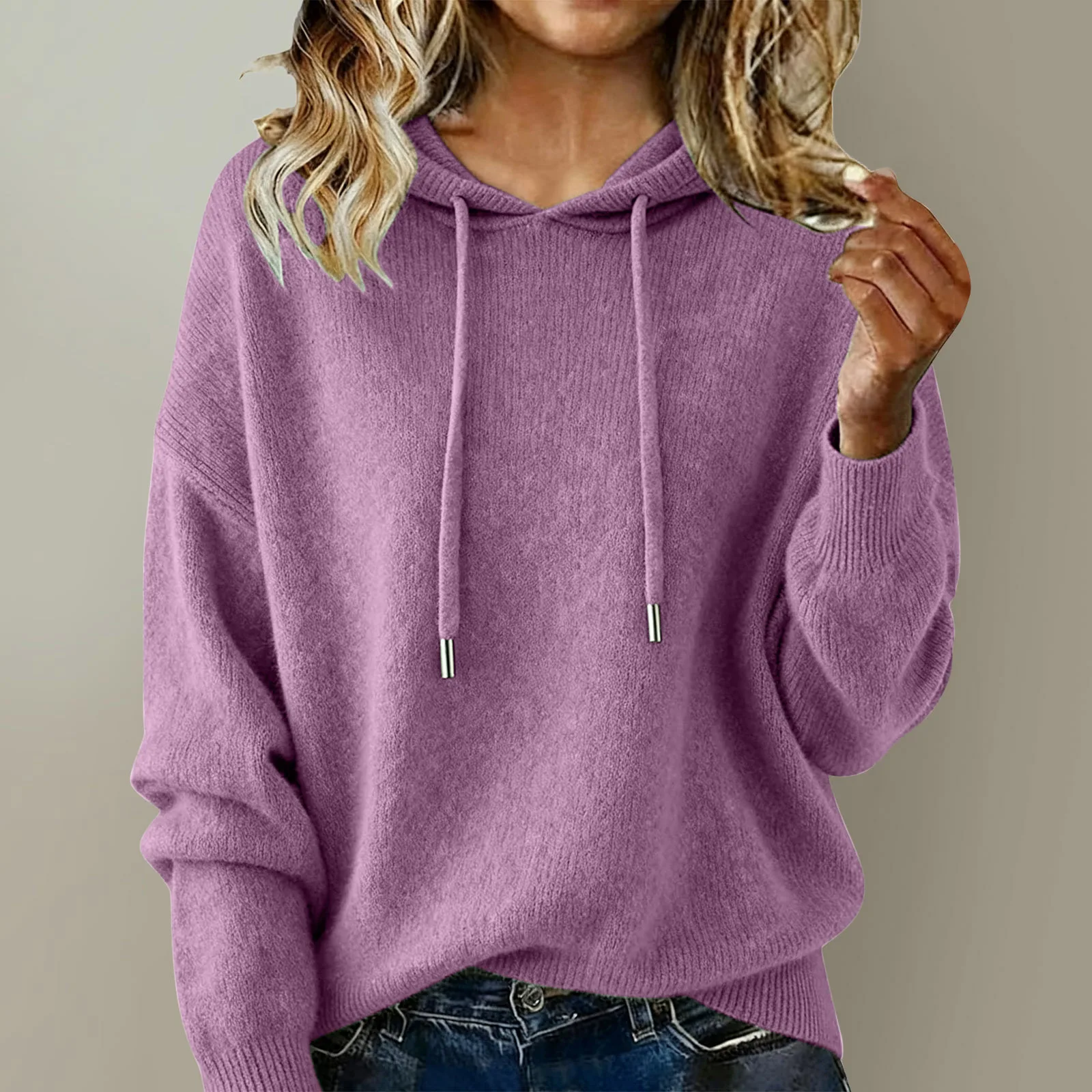 Women Autumn Winter Pullovers Sweaters Ladies Long Sleeve Drawstring Hoodies Knitted Soft Sweater Tops