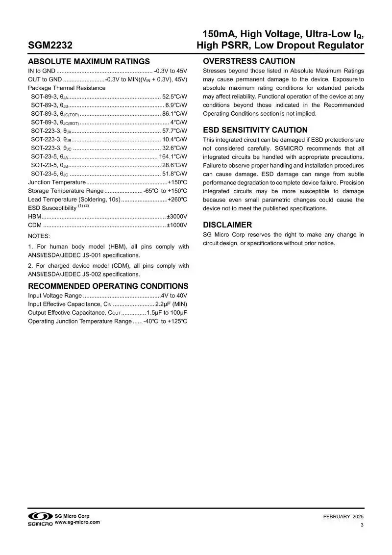 10Pcs/Pcs SGM2032-4.2YN5G/TR SOT-23-5,Marking：YJ42 ,Fixed Output Voltage 4.2V,LDO,Low Power,Low Dropout,RF Linear Regulator