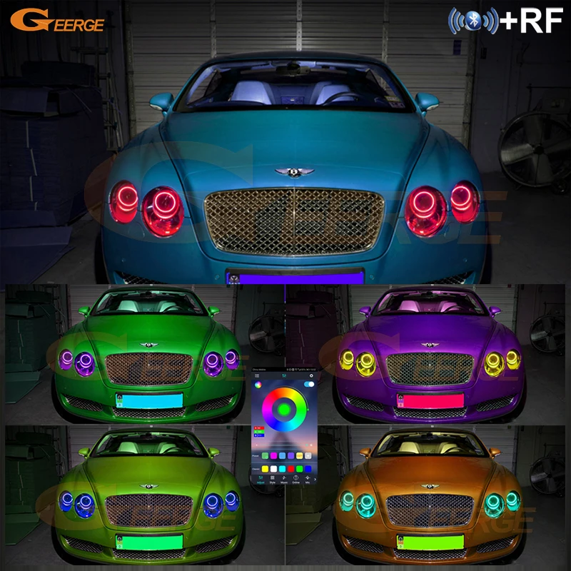 For Bentley Continental Flying Spur GT GTC Bluetooth App Ultra Bright Multi Color RGB LED Angel Eyes Kit Halo Rings