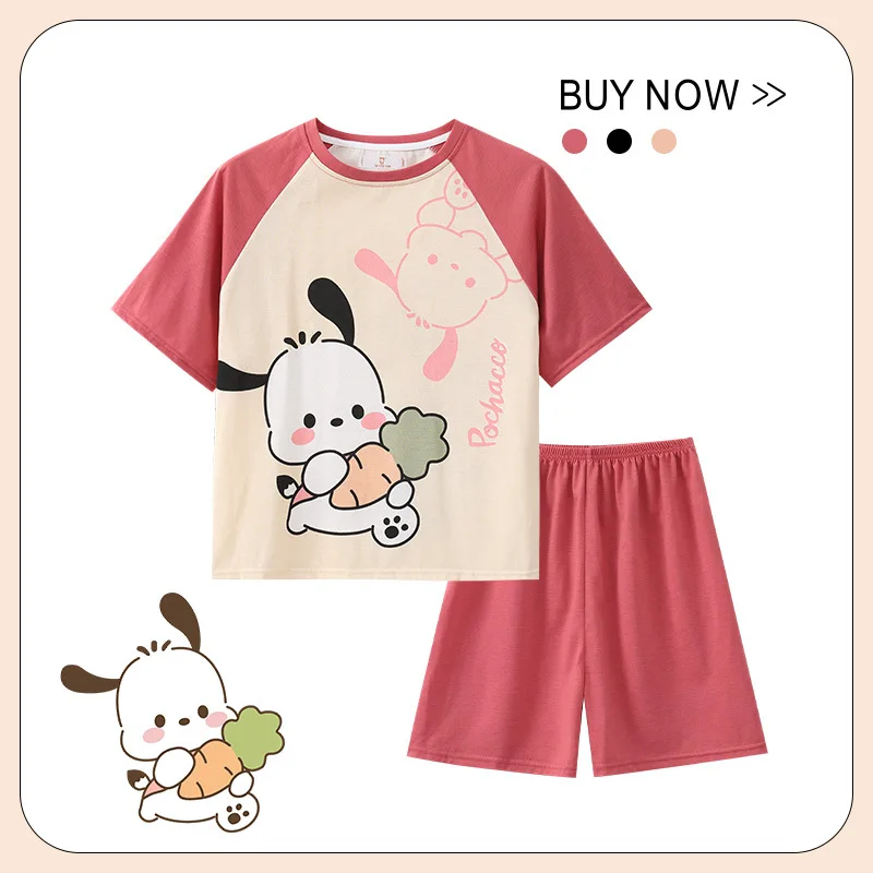 

Hello Kitty Y2K Girls Pajamas Sanrio Kawaii Anime Kuromi My Melody Summer Sweet Cute Thin Short Sleeve Set Home Wear Kid Gift