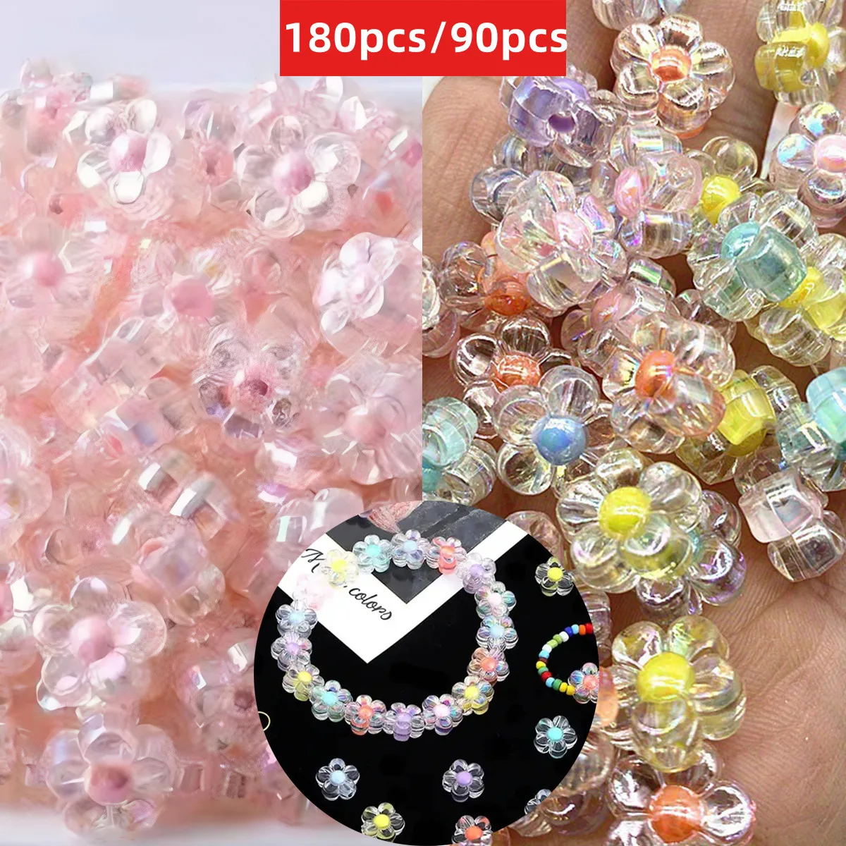 180 قطعة/90 قطعة 12.5 مللي متر زهرة الأكريليك على شكل الخرز الوردي مع لون عشوائي خلط صنع المجوهرات الأساور والقلائد وعيد الحب Da #1