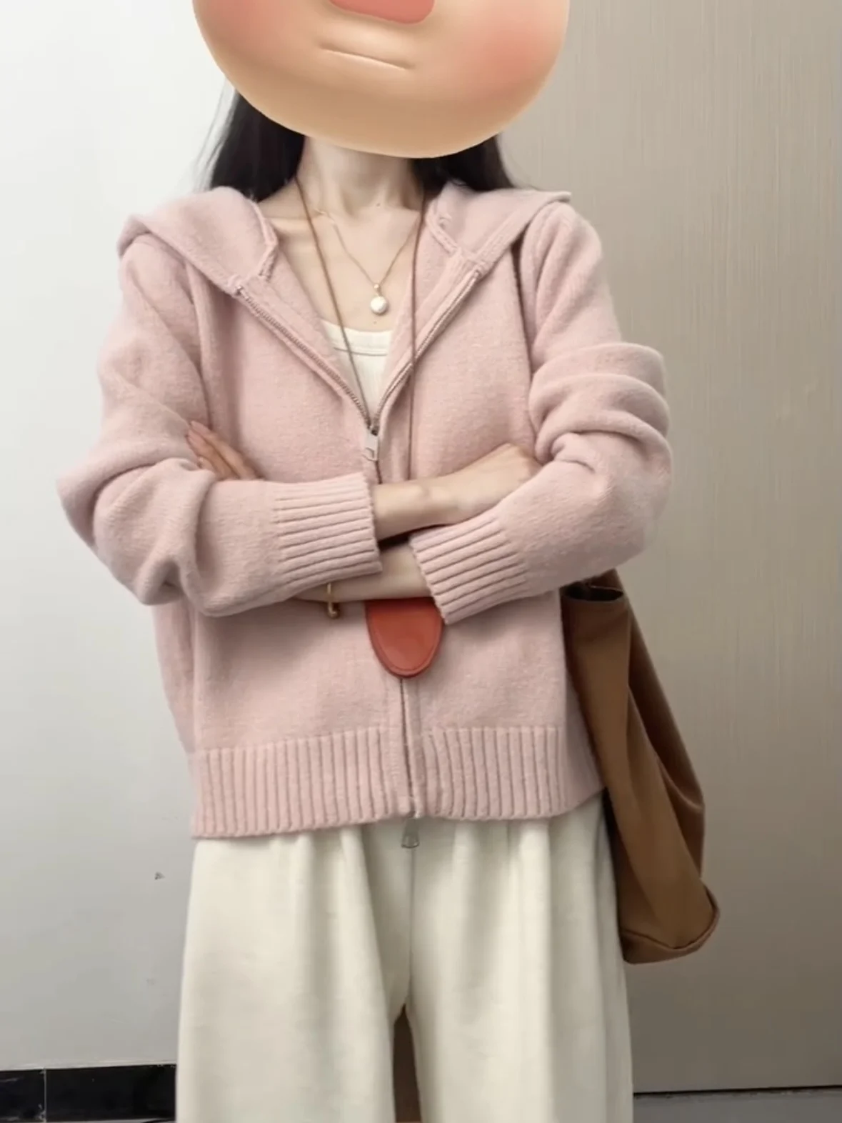 Pull tricoté à capuche rose pour femme, coupe ample, doux et confortable, Cardigan à fermeture éclair, vêtements d'extérieur longs, haut thermique, automne hiver