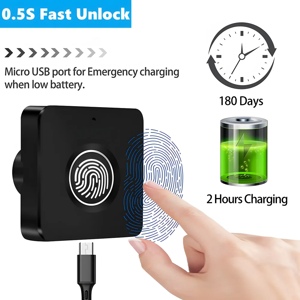 Smart Home Biometric Fingerprint Lock Hidden Drawer Electronic Lock Built-in Rechargerable Battery Keyless Security Protection