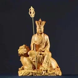 Wooden Statue of Earth Store Bodhisattva Riding A Beast Hand-carved Home Living Room Statue