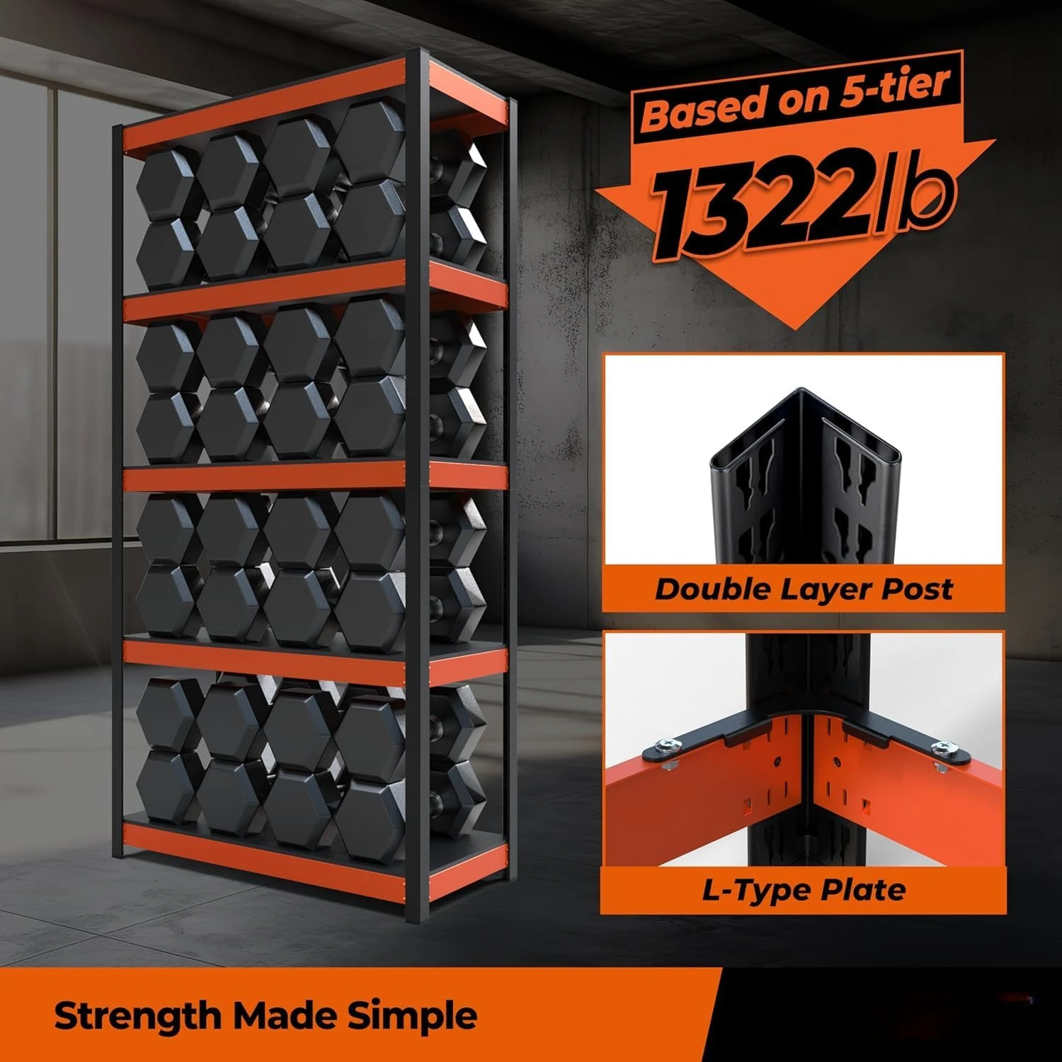 5 camadas de laranja preto 36,2 polegadas de largura x 16,5 polegadas de profundidade x 71,3 polegadas de altura armário de estantes de metal prensado 3 pacotes