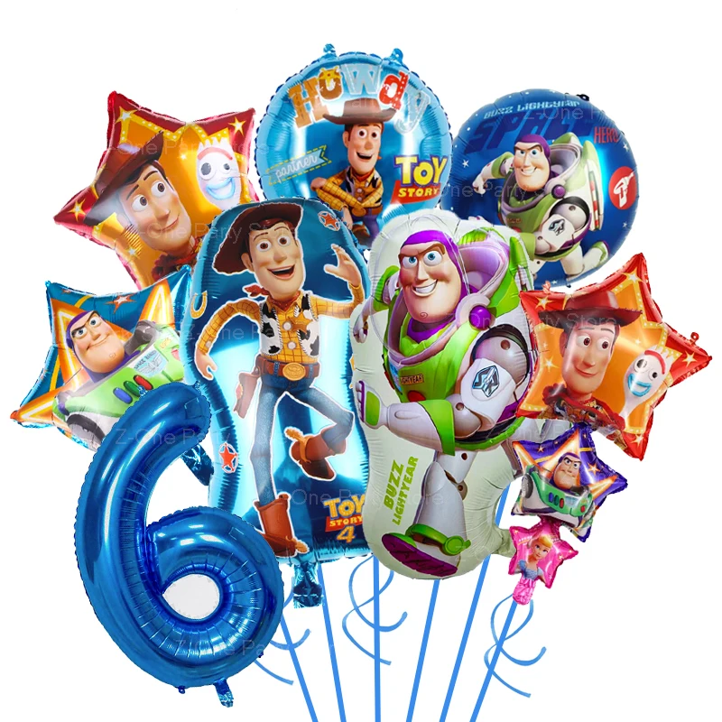 Décoration de fête Toy Story, vaisselle Buzz Lightyear, ballons, gobelets en papier, assiettes, sac cadeau, toile de fond, autocollants, cadeaux pour enfants, baby shower