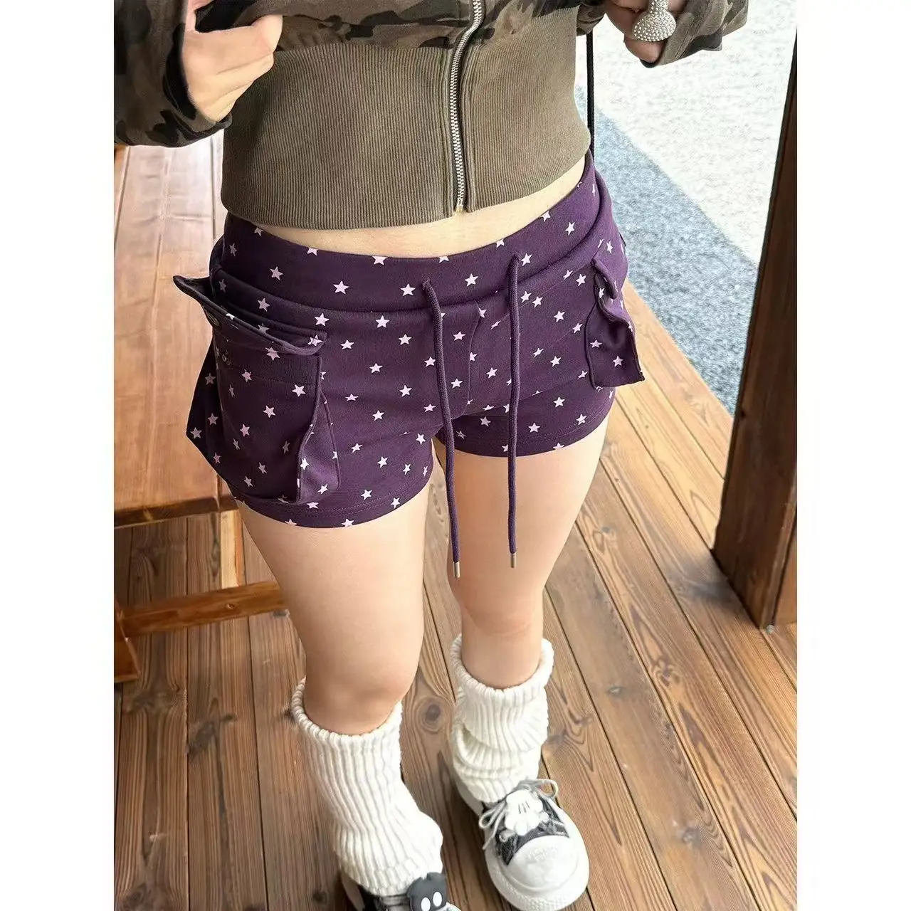 Summmr Women American Retro Juminocore Cargo Shorts Tide Abi Y2K Japanese Harajuku 2000s Hot Pants High Street Korean College