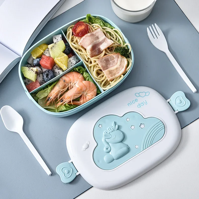 Fiambrera de unicornio con compartimentos, contenedor de almacenamiento de alimentos portátil a prueba de fugas para niños y niñas, Tuppers escolares, Toppers de comida
