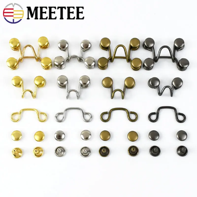 10/20Sets Metal Trousers Hook and Eye Closure Clasp Garment Invisible Button Clothes Jeans Waist Adjust Buckle DIY Accessories