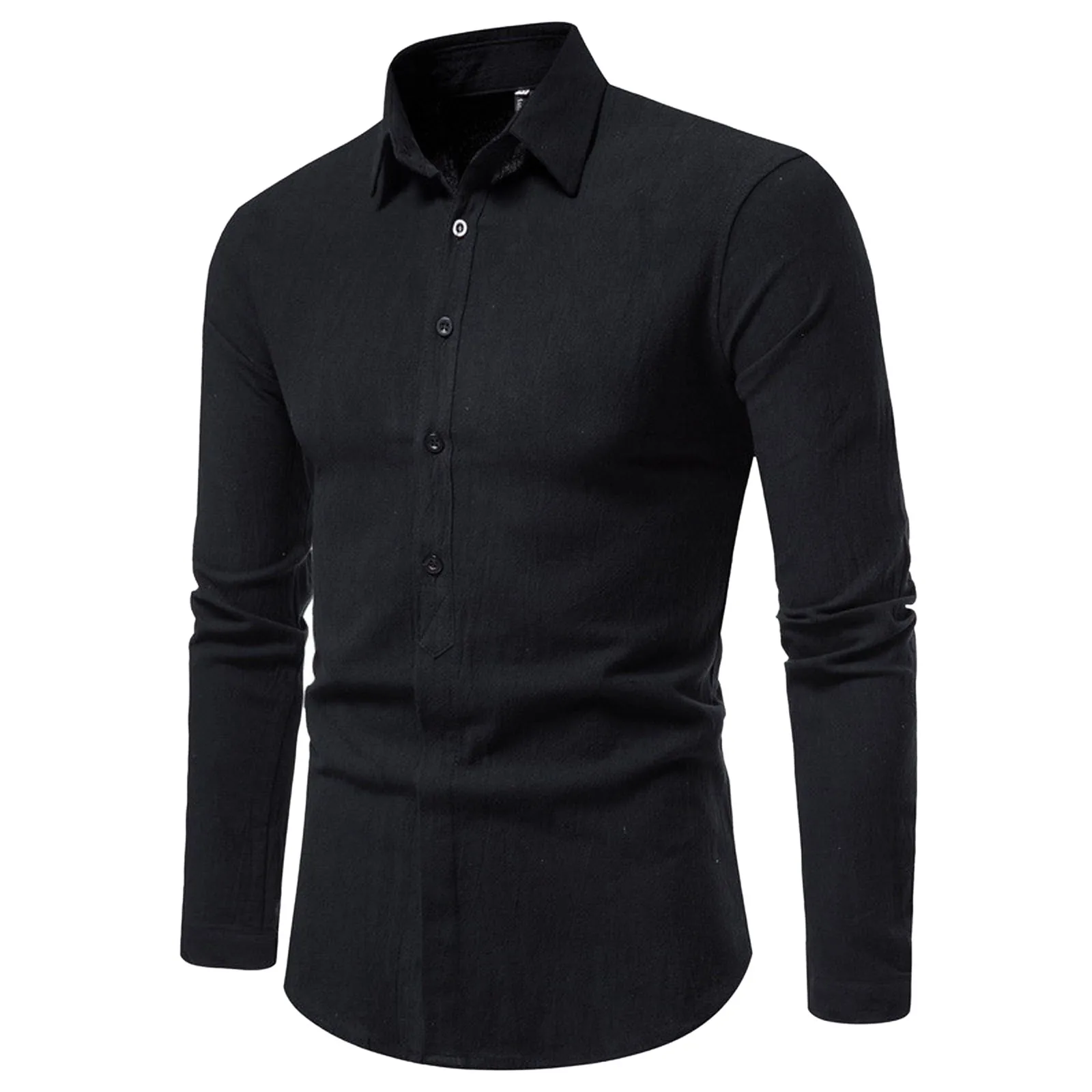 

Men's Long Sleeve Dress Shirt Solid Color Covered Button Half Turn-Down Neck Business Shirt For Men Regular Business Men Clothes