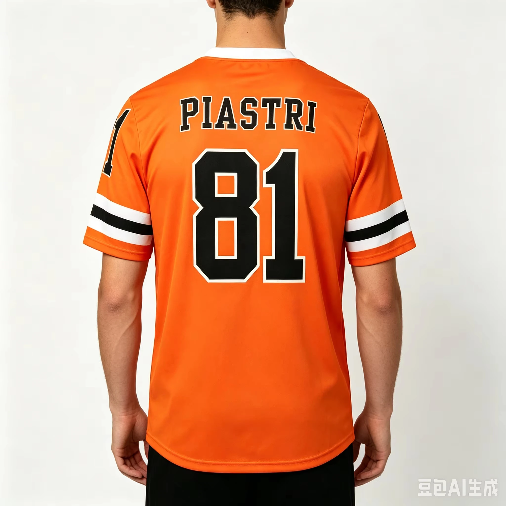 Startnummer # 81 Grafik-T-Shirt mit V-Ausschnitt und kurzen Ärmeln, atmungsaktiv, schnelltrocknend, mit gestreiften Ärmelbündchen, Sport-Fan-Oberteil für die ganze Familie – Detail 6