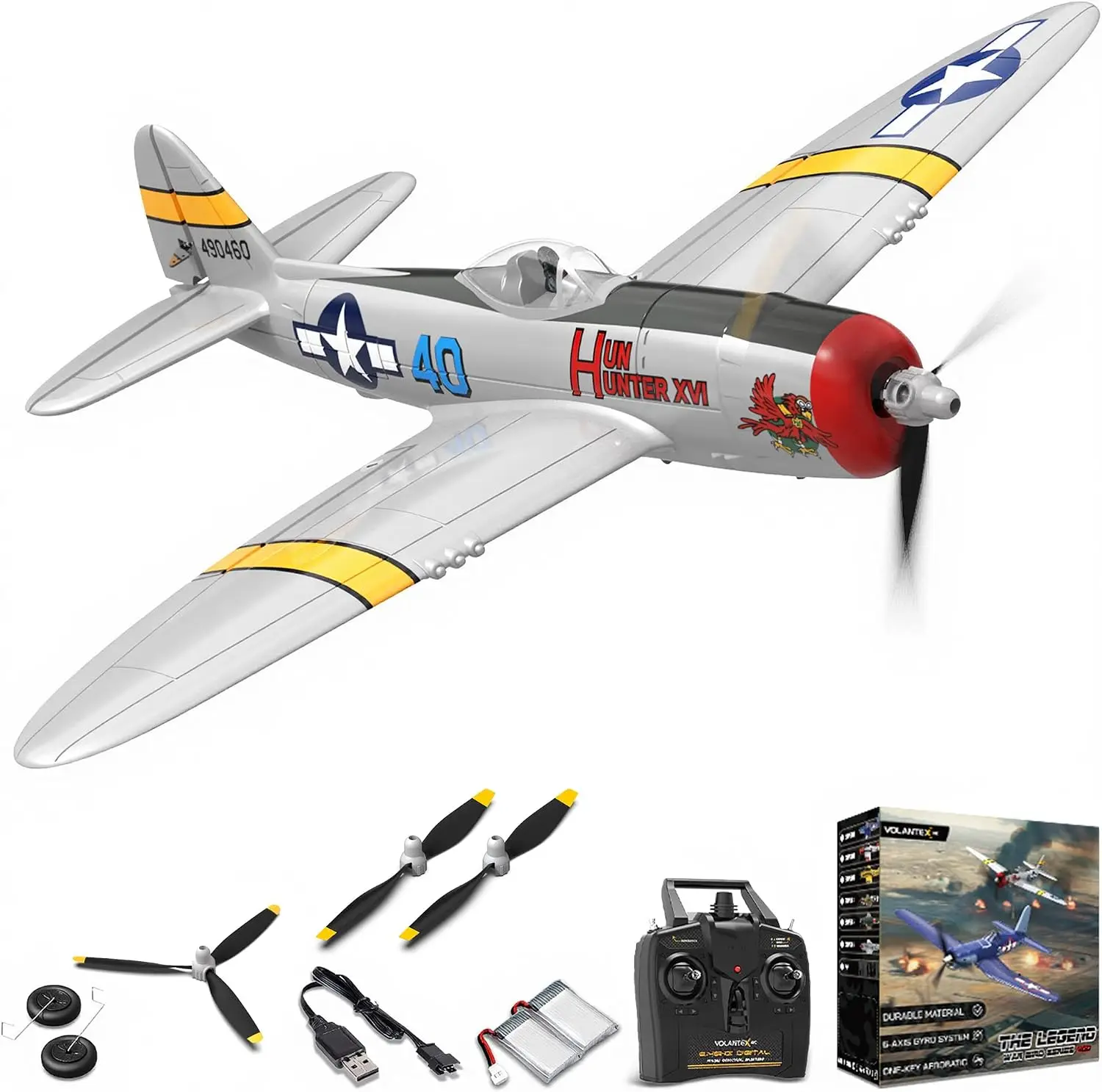 RC Plane, 4CH Remote Control Airplane for Beginners & Adults | P-47 Thunderbolt WWII RC Airplane, Aileron, 2.4Ghz, Xpilot Self R