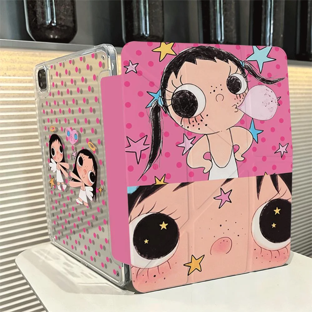 Simple Cute Girl Pink Polka Dot Case Y Fold For Samsung TabS8 S9 S11 FE S6lite tablet Case 10S 11/ S8+/s6 lite/ A78 English Case