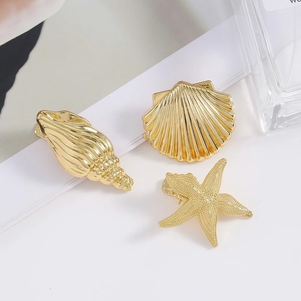 Golden Color Starfish Hair Clip Y2K Vacation Style Duckbill Hair Clip Fashionable Design Bohemian Style Shell Hair Clip Party