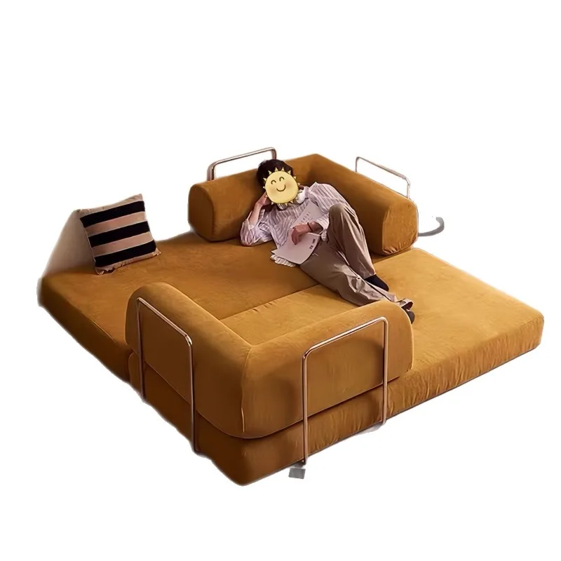bed small apartment living room bedroom foldable removable and washable double three-person dual-purpose module sofa