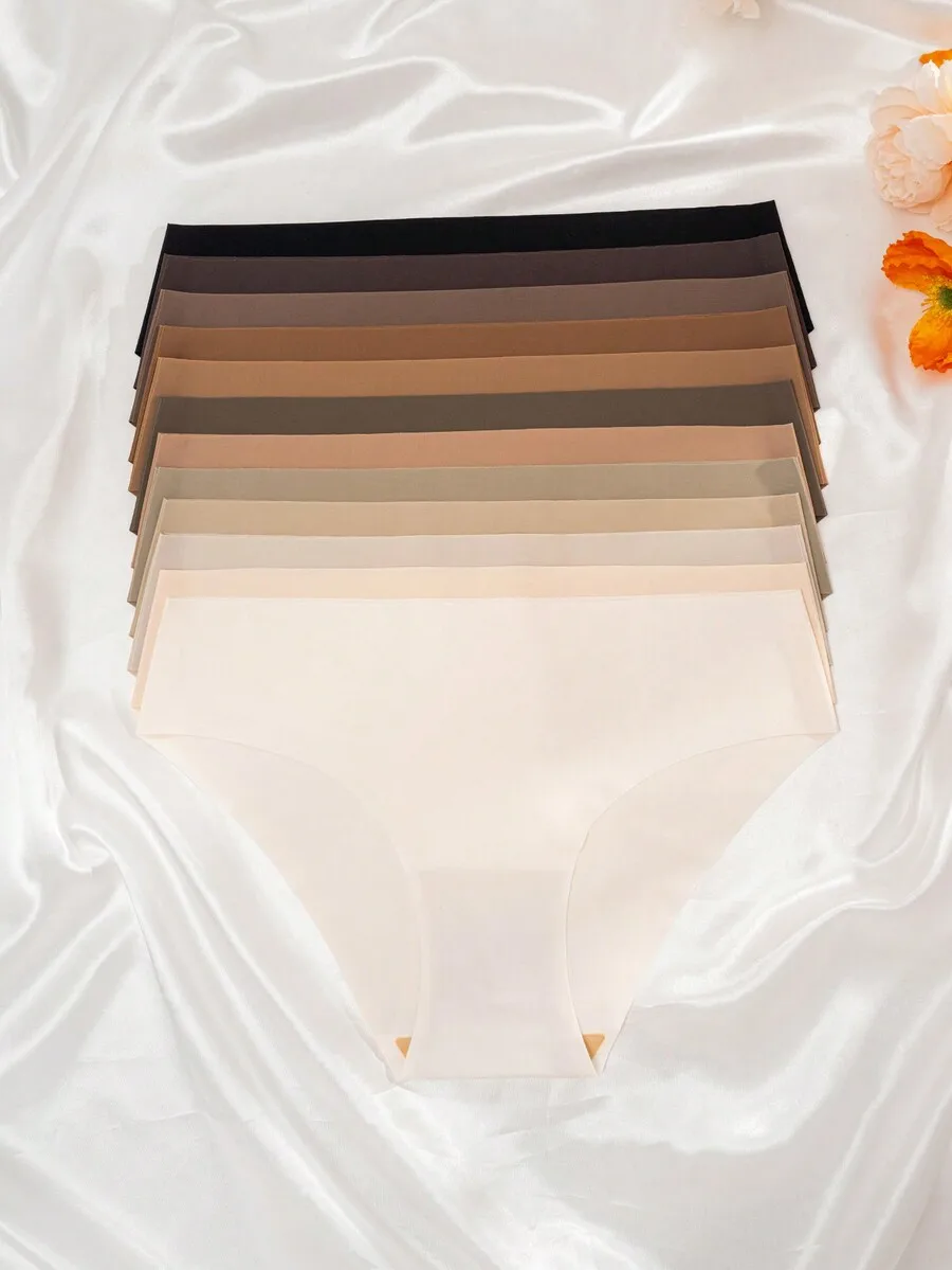 

12pcs Women Solid Color Comfortable Daily Briefs Underwear Set