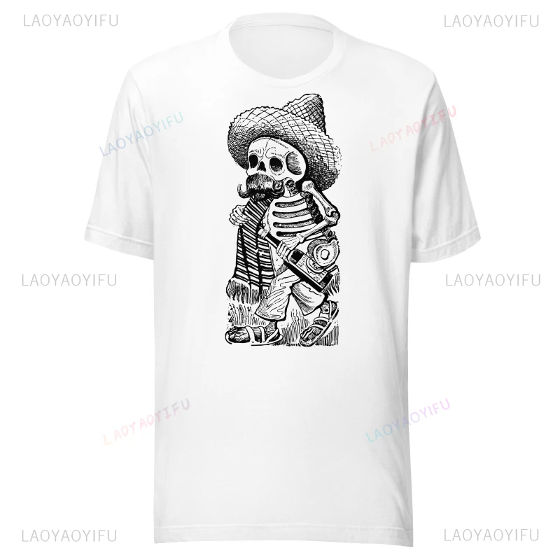 Jose Guadalupe Posada T Shirt Day of Dead Mariachi Mexican Revolution Tee Round Collar High Quality 100% Cotton T-shirt
