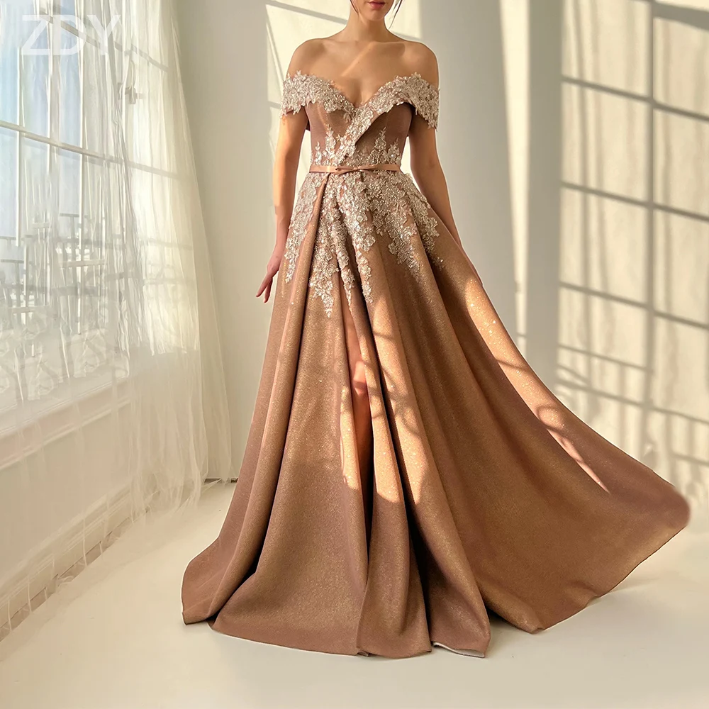 

Customized Elegant Beads Long Prom Dresses for Special Occasions Off Shoulder Sweep Train Woman Evening Party Gala Dress 2025