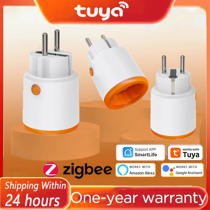 tuya Zigbee Smart Plug 16A EU Smart Socket With Power Monitoring Timing Function Child Lock Smart Power Plug Voice Control