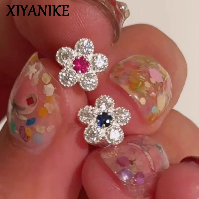 

XIYANIKE Shiny Exquisite Zircon Flower Stud Piercing Earrings For Women Fashion New Jewelry Accessories Gift Party серьги