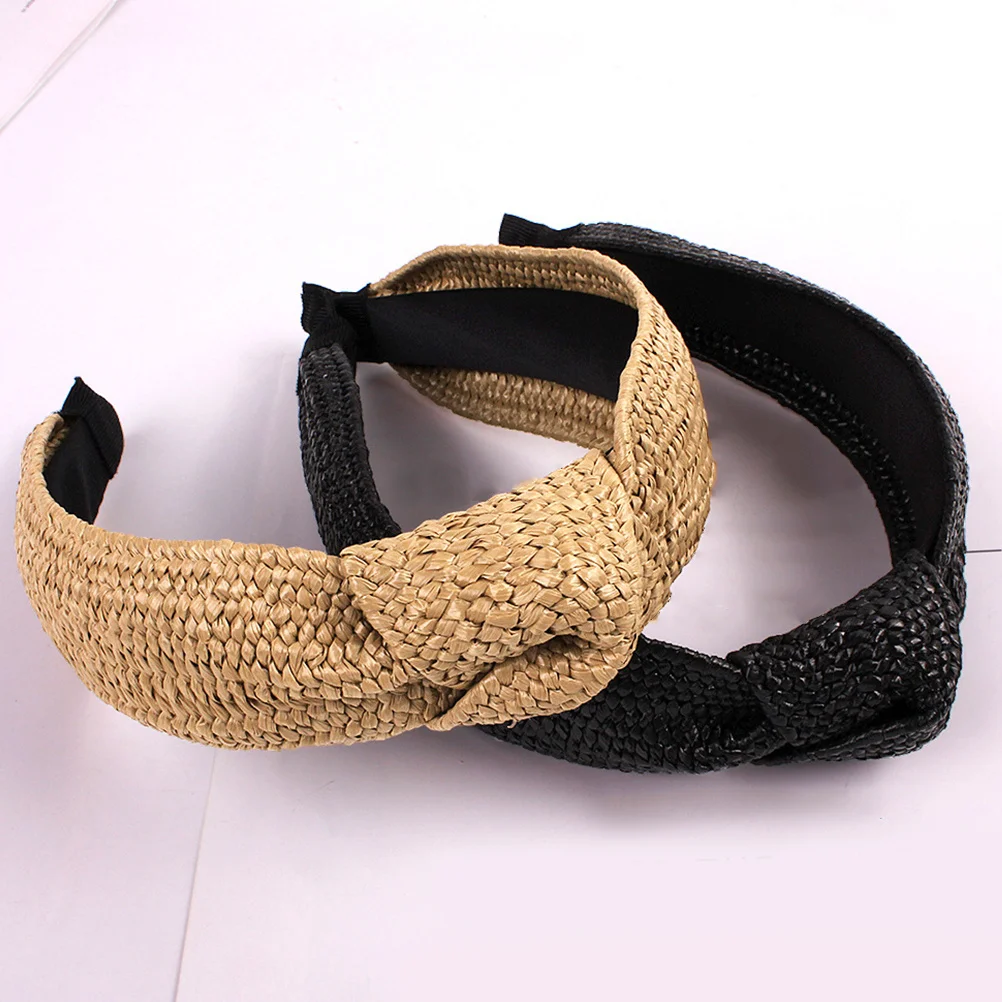

4pcs Woven Knotted Headband For Women Straw Band Beach Accessories Hair Ornament Female Headbands Hair Styling Tool