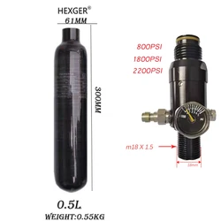 300Bar 30MPA 4500PSI  0.5L 500CC 31Ci Carbon Fiber Tank Diving Cylinder High Pressure HPA Regulator Valve Fill Station M18*1.5